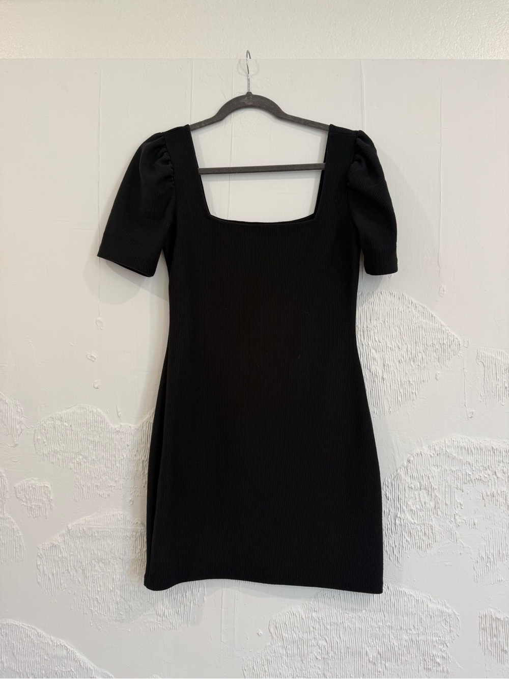 Club Monaco Black Puff-Sleeve Square-Neck Mini Dress